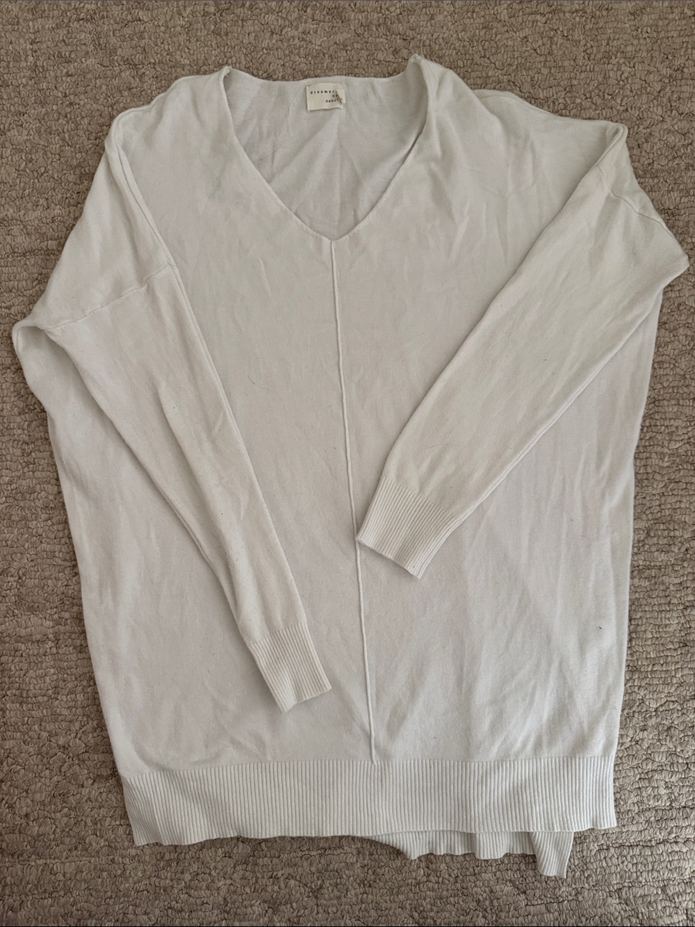 Light Cream V-Neck Knit Sweater - Relaxed Fit